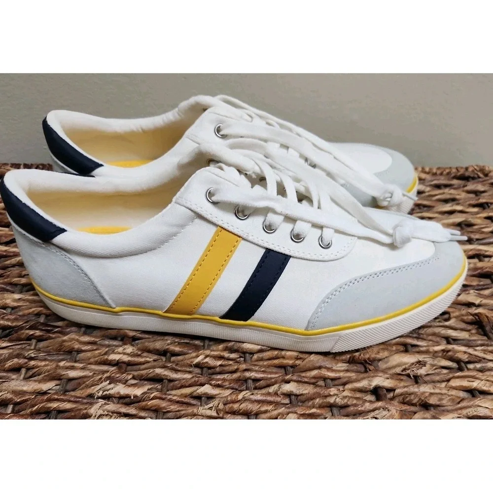 CLUB ROOM Men's Noah White/Yellow Stripe Lace-Up Comfort Walking Shoes Size 8.5